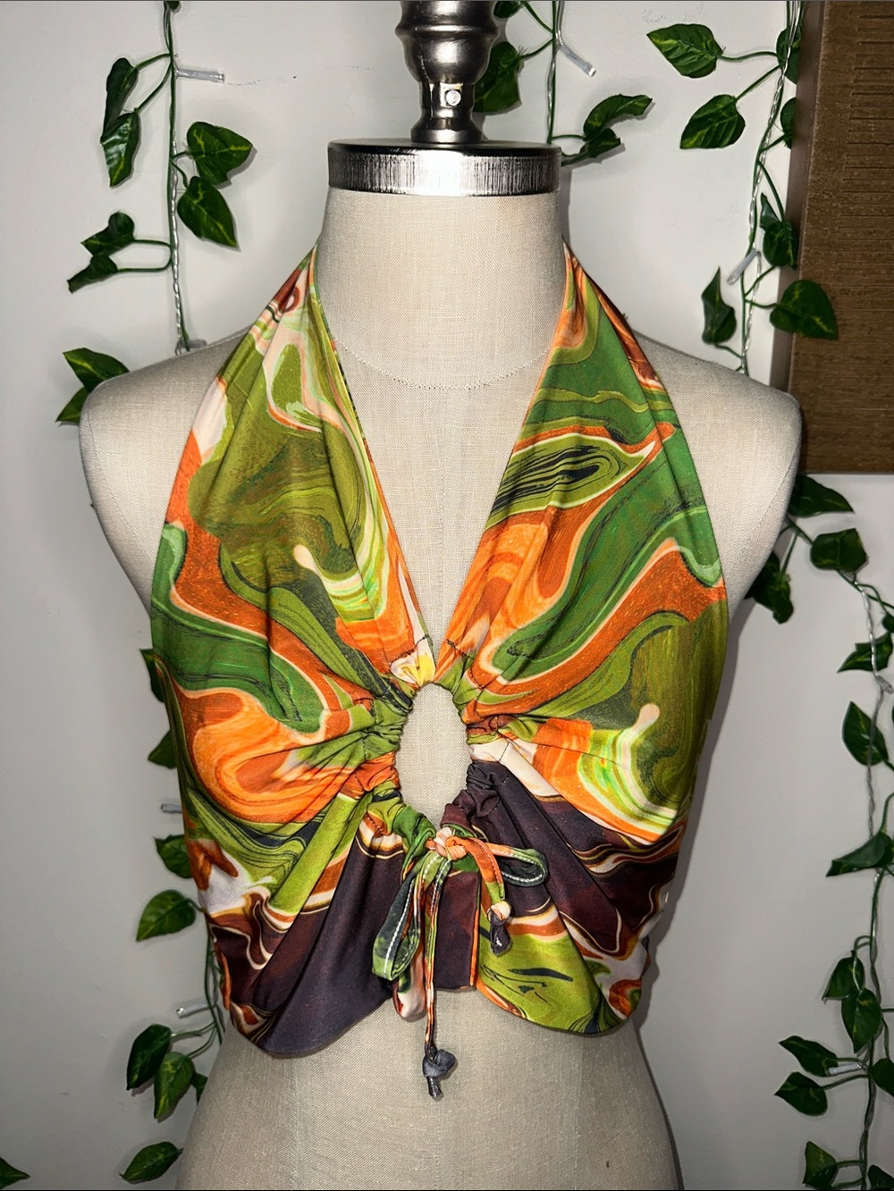 prettylittlething Tie Dye Halter Neck Open Back Tank Top Adjustable Keyhole